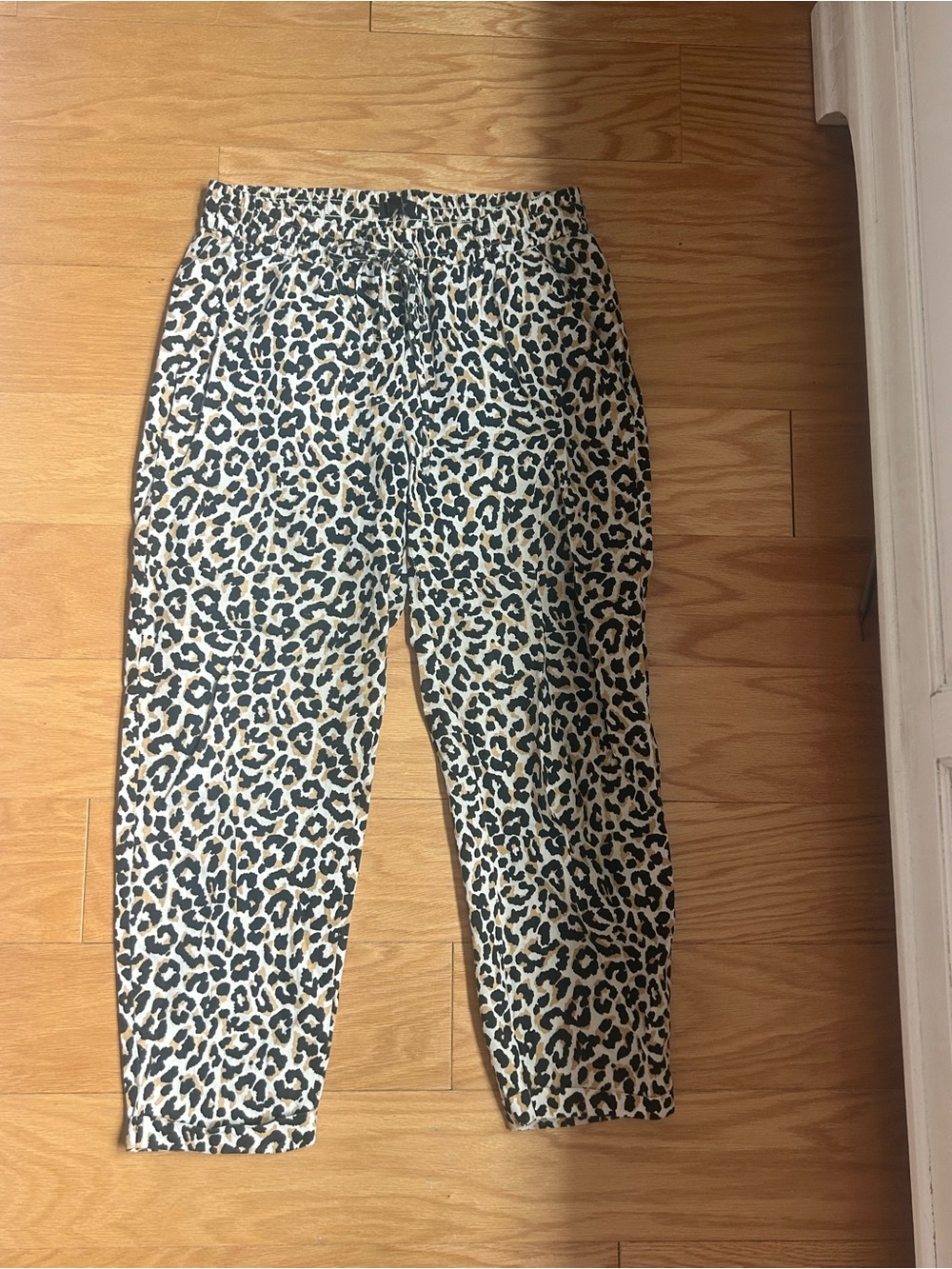 J. Crew Leopard Print Drawstring Pants in Cream, Black & Tan